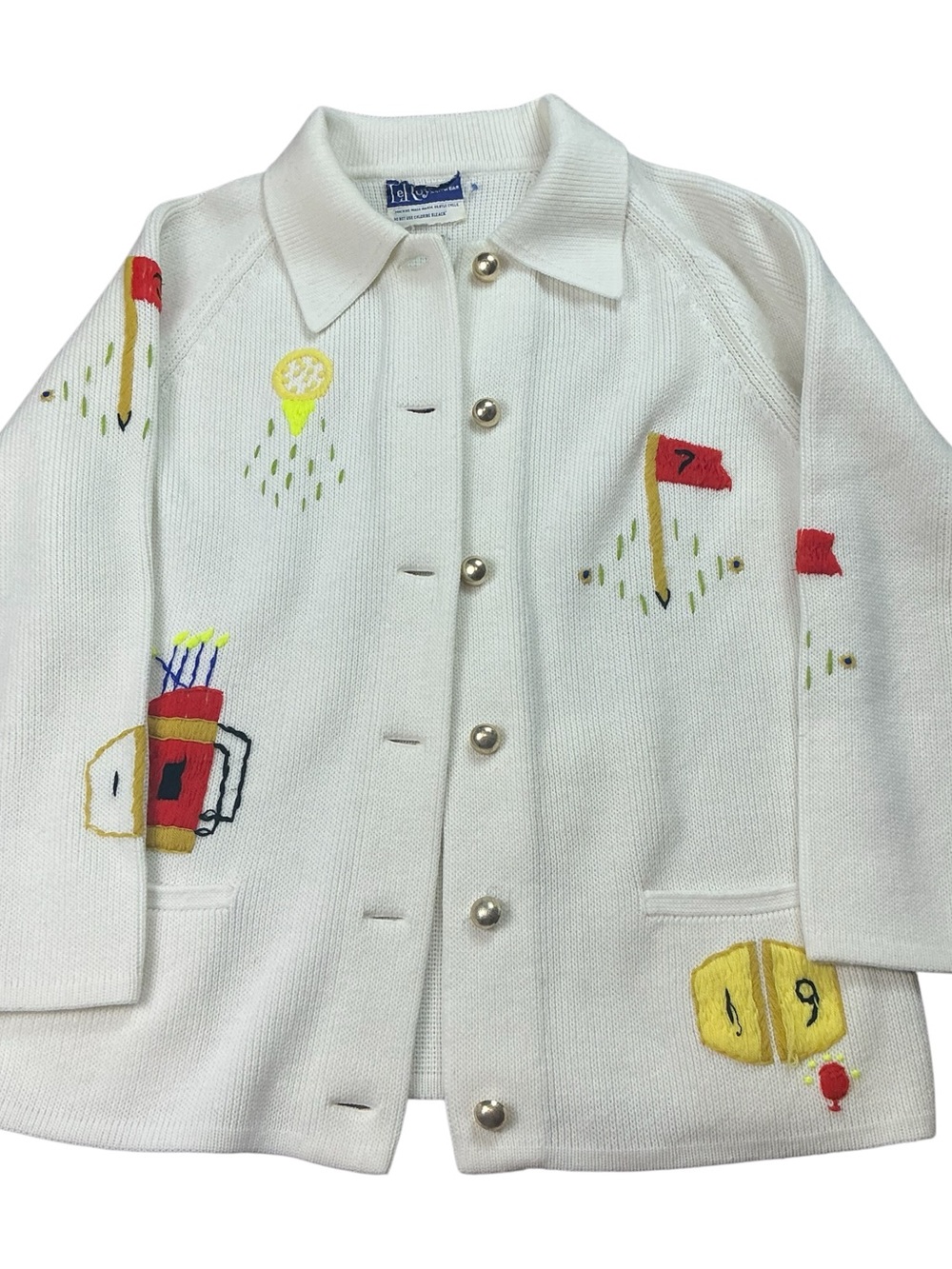 Vintage 1960s LeRoy Golf-Themed acrylic stitched Cardigan Sweater women’s S/M